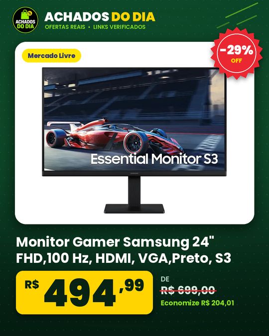 Monitor Gamer Samsung 24" FHD,100 Hz, HDMI, VGA,Preto, S3