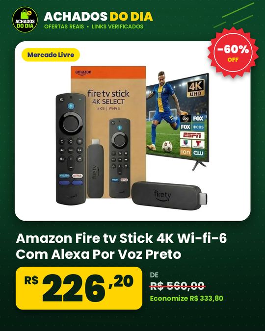 Amazon Fire tv Stick 4K Wi-fi-6 Com Alexa Por Voz Preto
