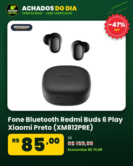 Fone Bluetooth Redmi Buds 6 Play Xiaomi Preto (XM812PRE)
