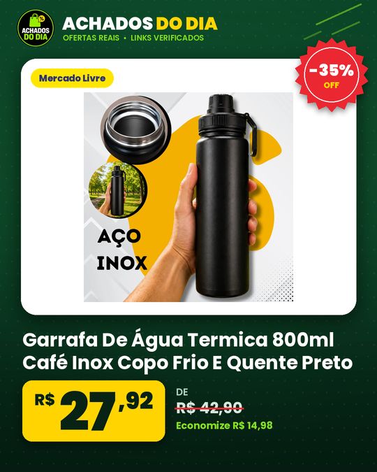 Garrafa De Água Termica 800ml Café Inox Copo Frio E Quente Preto