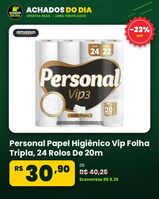 Personal Papel Higiênico Vip Folha Tripla, 24 Rolos De 20m