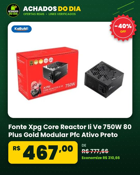 Fonte Xpg Core Reactor Ii Ve 750W 80 Plus Gold Modular Pfc Ativo Preto