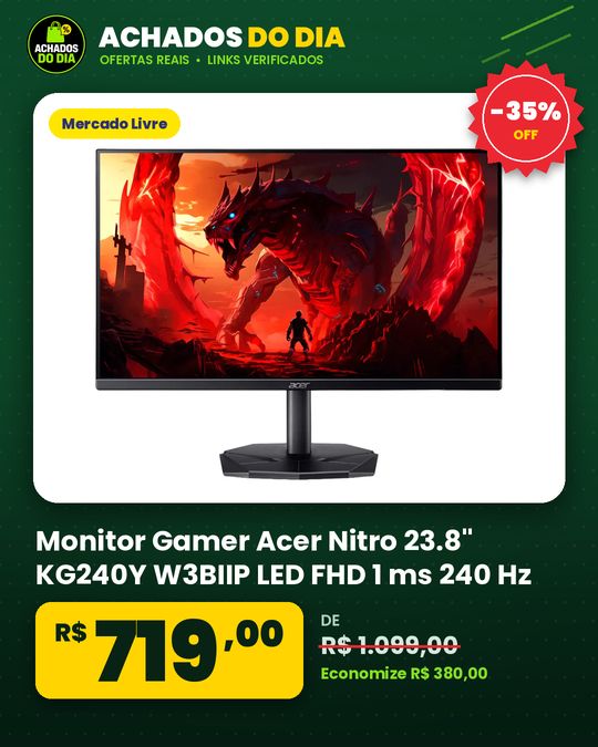 Monitor Gamer Acer Nitro 23.8" KG240Y W3BIIP LED FHD 1 ms 240 Hz