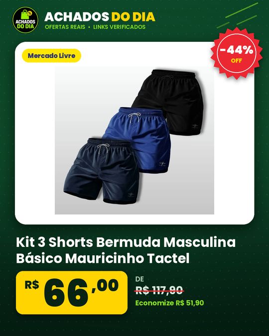 Kit 3 Shorts Bermuda Masculina Básico Mauricinho Tactel