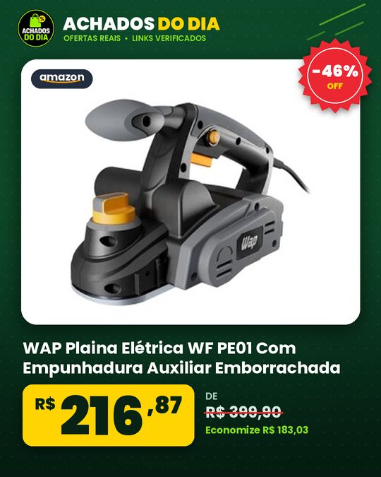 WAP Plaina Elétrica WF PE01 Com Empunhadura Auxiliar Emborrachada, 2 Lâminas Por Eixo, Ajuste De Profundidade