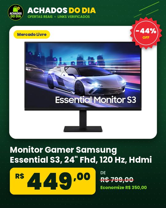 Monitor Gamer Samsung Essential S3, 24" Fhd, 120 Hz, Hdmi, Preto