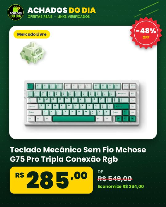 Teclado Mecânico Sem Fio Mchose G75 Pro Tripla Conexão Rgb Verde-claro Português Brasil