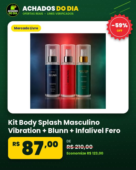 Kit Body Splash Masculino Vibration + Blunn + Infalível Fero