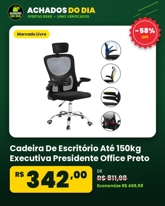 Cadeira De Escritório Até 150kg Executiva Presidente Office Preto, Luxo Premium Assento E Encosto Em Tela Mesh