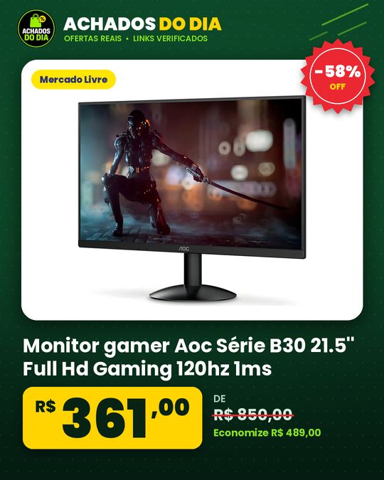 Monitor gamer Aoc Série B30 21.5'' Full Hd Gaming 120hz 1ms 22b30hm23 cor preto