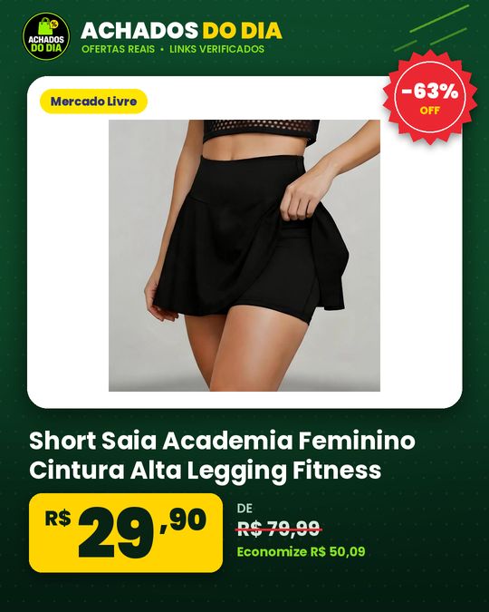Short Saia Academia Feminino Cintura Alta Legging Fitness