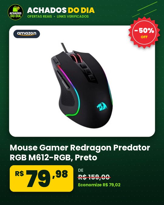 Mouse Gamer Redragon Predator RGB M612-RGB, Preto