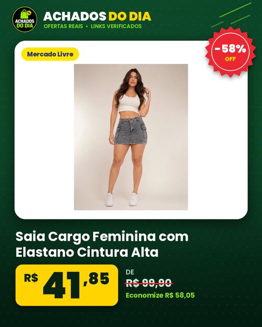 Saia Cargo Feminina com Elastano Cintura Alta