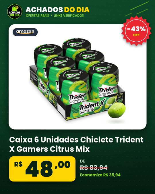Caixa 6 Unidades Chiclete Trident X Gamers Citrus Mix