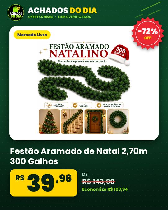 Festão Aramado de Natal 2,70m 300 Galhos