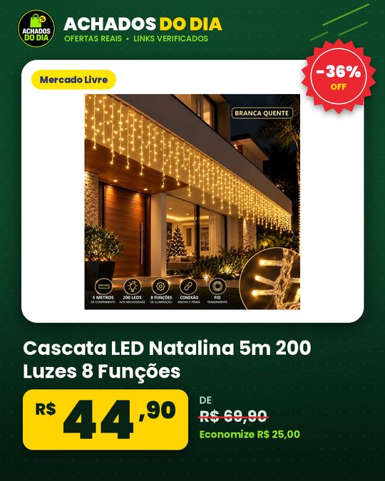 Cascata LED Natalina 5m 200 Luzes 8 Funções