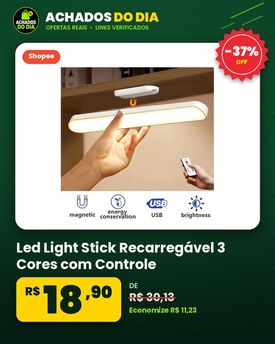 Led Light Stick Recarregável 3 Cores com Controle