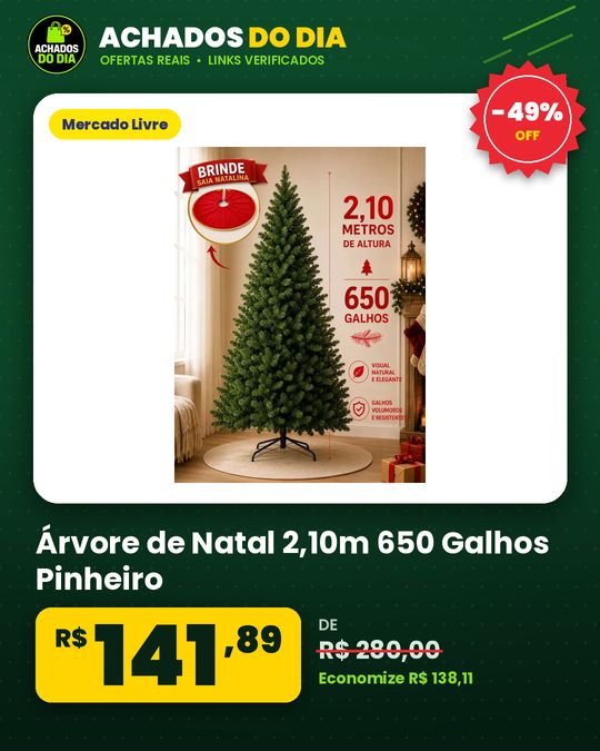 Árvore de Natal 2,10m 650 Galhos Pinheiro