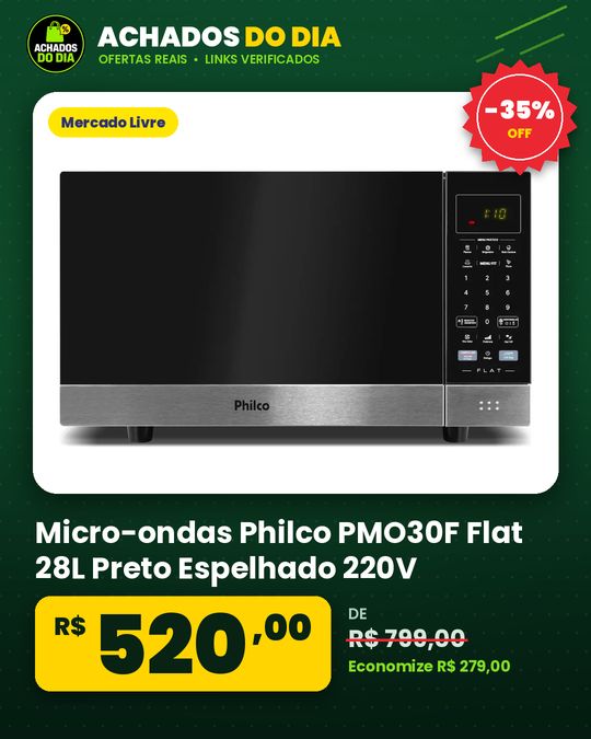 Micro-ondas Philco PMO30F Flat 28L Preto Espelhado 220V