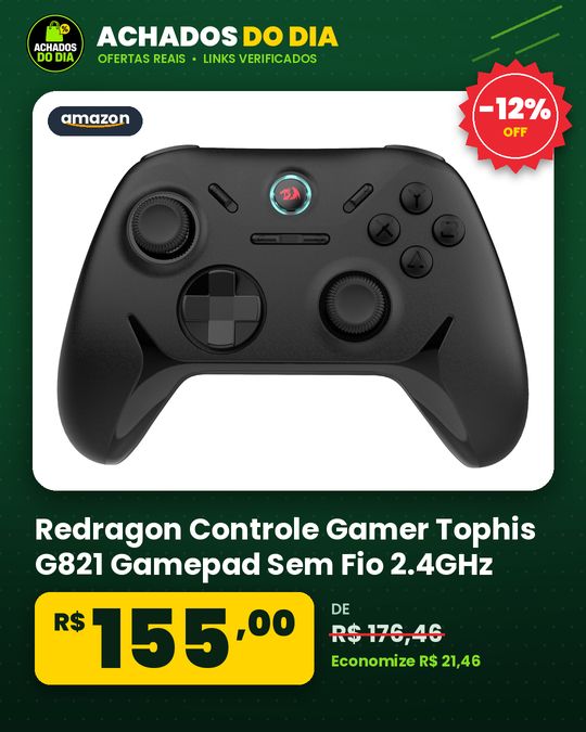 Redragon Controle Gamer Tophis G821 Gamepad Sem Fio 2.4GHz USB-C Analógicos e Gatilhos Hall Effect Compatível c PC e