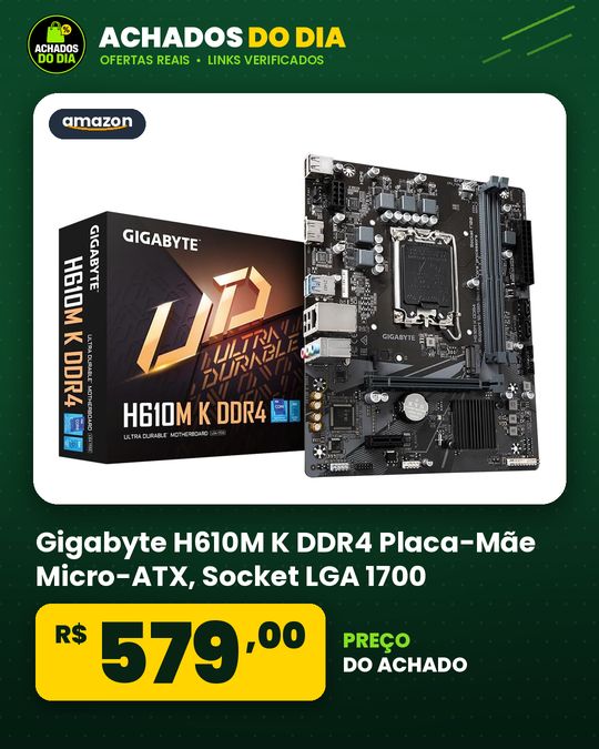 Gigabyte H610M K DDR4 Placa-Mãe Micro-ATX, Socket LGA 1700, DDR4, para Intel Core 12ª13ª14ª Geração