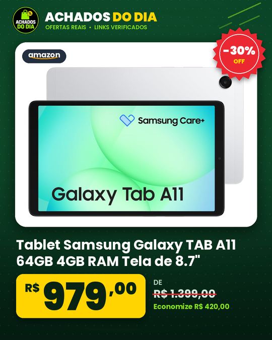 Tablet Samsung Galaxy TAB A11 64GB 4GB RAM Tela de 8.7" Bateria 5.100mAh Câmera frontal 5MP Câmera traseira 8MP,