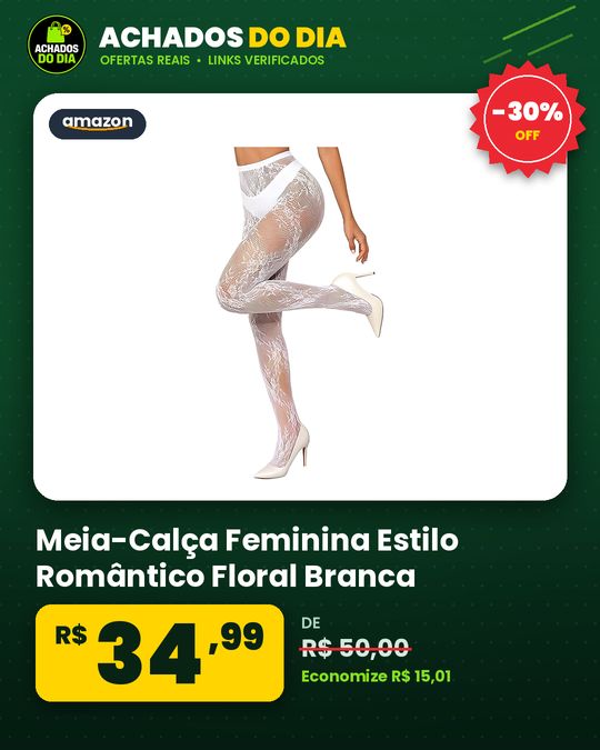Meia-Calça Feminina Estilo Romântico Floral Branca