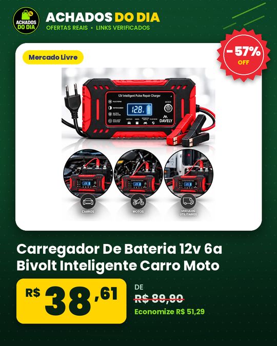Carregador De Bateria 12v 6a Bivolt Inteligente Carro Moto Caminhão Automotivo 4ah A 100ah Com Função Reparo