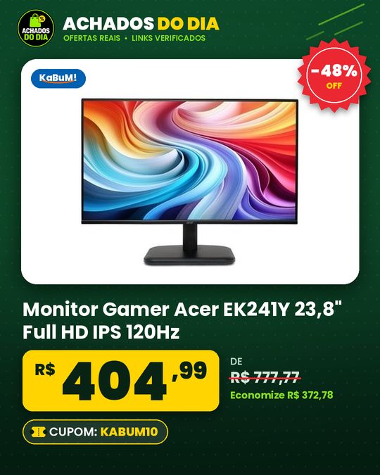 Monitor Gamer Acer EK241Y Gbi 23,8" Full HD IPS 120Hz 1ms HDMI VGA Preto