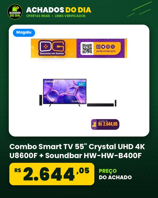 Combo Smart TV 55" Crystal UHD 4K U8600F + Soundbar HW-HW-B400F