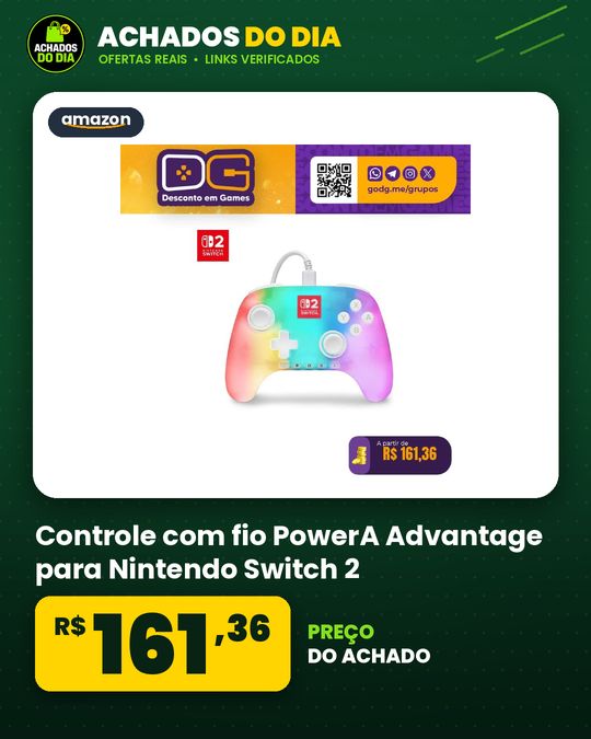 Controle com fio PowerA Advantage para Nintendo Switch 2 com Lumectra iluminação RGB