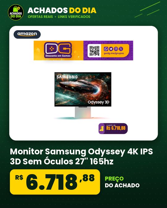 Monitor Samsung Odyssey 4K IPS 3D Sem Óculos 27'' 165hz