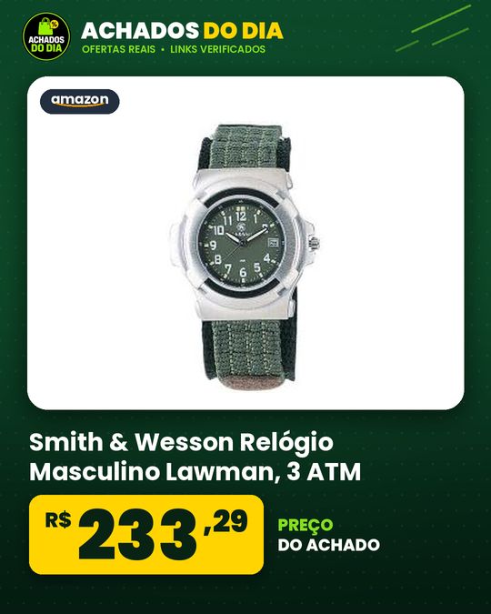 Smith & Wesson Relógio Masculino Lawman, 3 ATM, Mãos Brilhantes, Rosto Oliva, Pulseira De Nylon, 40 Mm