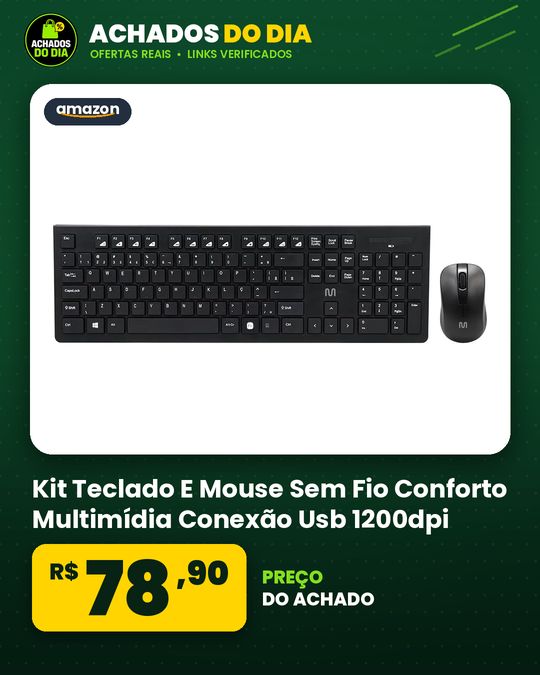 Kit Teclado E Mouse Sem Fio Conforto Multimídia Conexão Usb 1200dpi