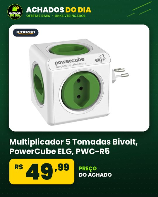 Multiplicador 5 Tomadas Bivolt - PowerCube ELG - PWC-R5, Verde E Branco