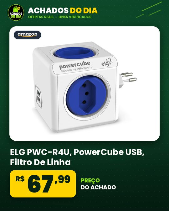 ELG, PWC-R4U, PowerCube USB, Filtro De Linha, Multiplicador 4 Tomadas Bivolt Com 2 Portas USB