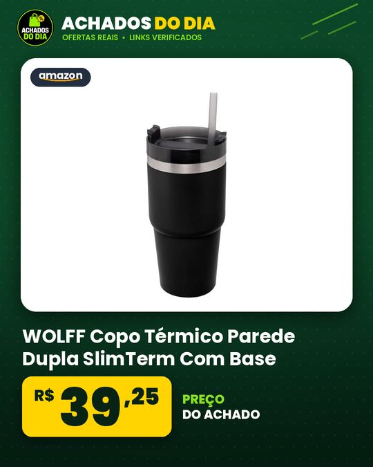 WOLFF - Copo Térmico Parede Dupla SlimTerm Com Base Ergonômica E Canudo Preto 590ml