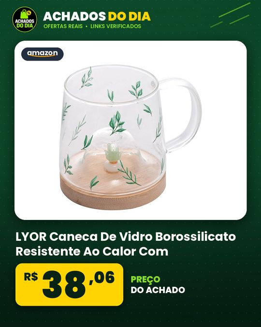 LYOR - Caneca De Vidro Borossilicato Resistente Ao Calor Com Pires De Bambu Suculenta 350ml