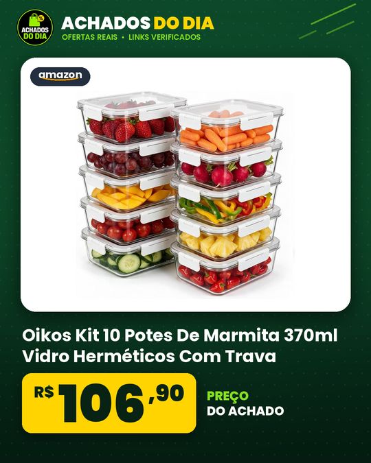 Oikos - Kit 10 Potes De Marmita 370ml Vidro Herméticos Com Trava