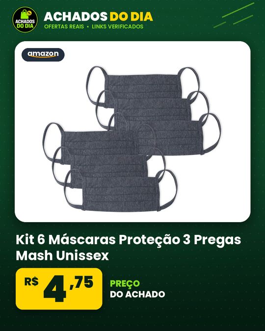 Kit 6 Máscaras Proteção 3 Pregas Mash Unissex