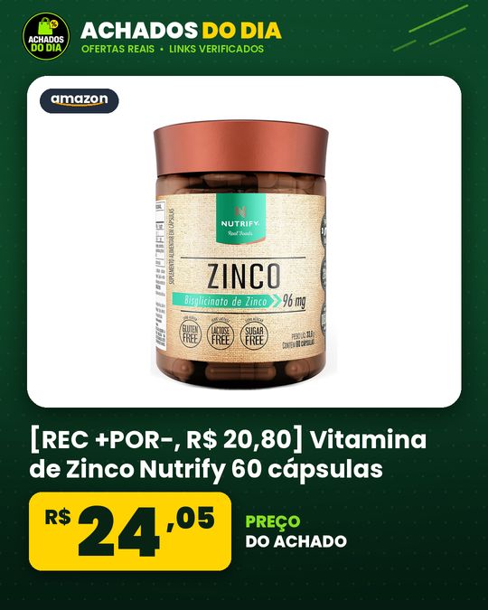 [REC | +POR- | R$ 20,80] Vitamina de Zinco Nutrify 60 cápsulas