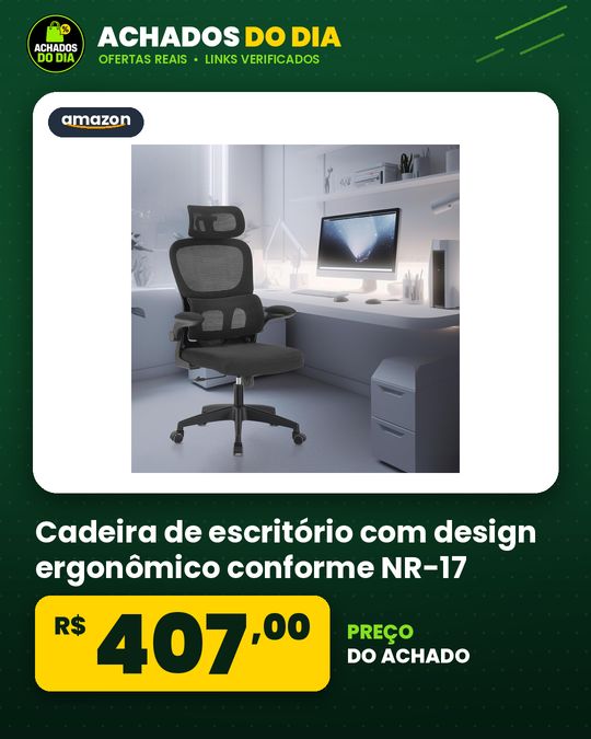 Cadeira de escritório com design ergonômico conforme NR-17, suporte lombar independente