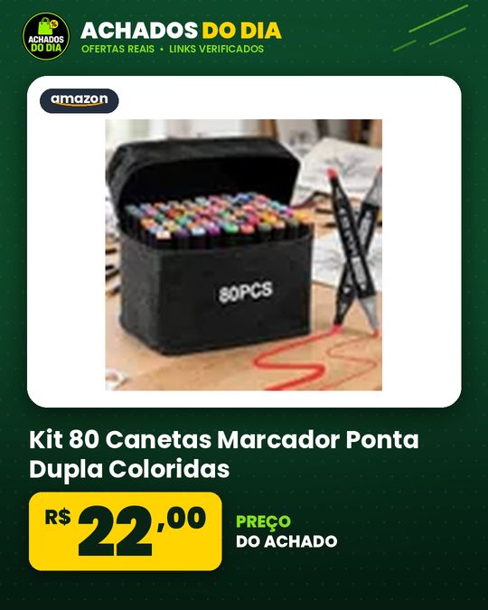 Kit 80 Canetas Marcador Ponta Dupla Coloridas