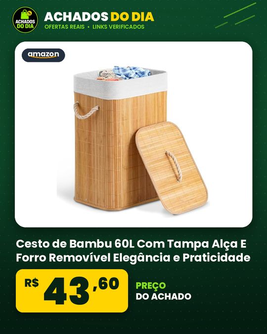 Cesto de Bambu 60L Com Tampa Alça E Forro Removível Elegância e Praticidade