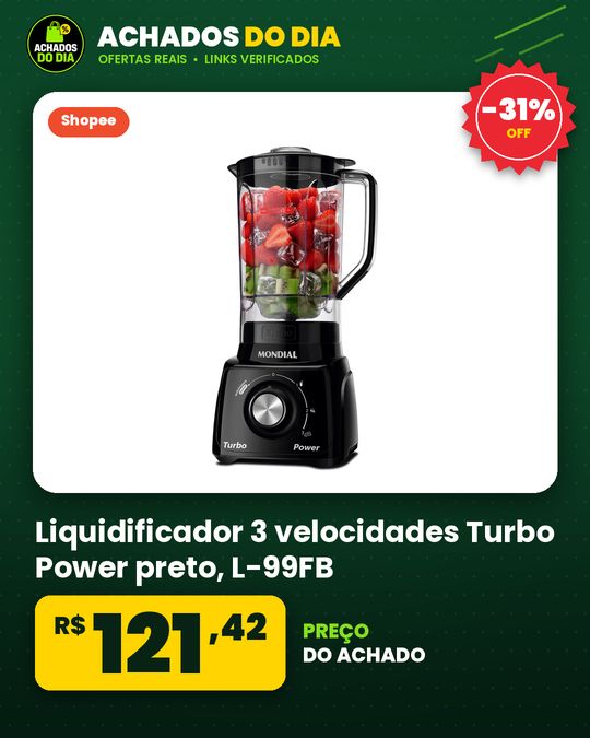 Liquidificador 3 velocidades Turbo Power preto - L-99FB - Mondial