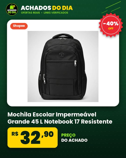 Mochila Escolar Impermeável Grande 45 L Notebook 17 Resistente