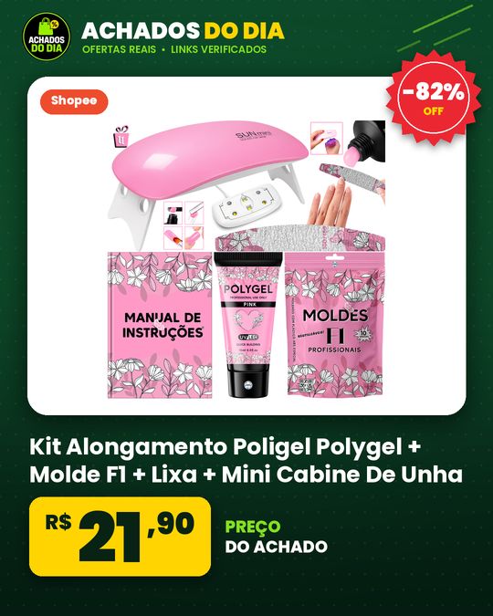 Kit Alongamento Poligel Polygel + Molde F1 + Lixa + Mini Cabine De Unha
