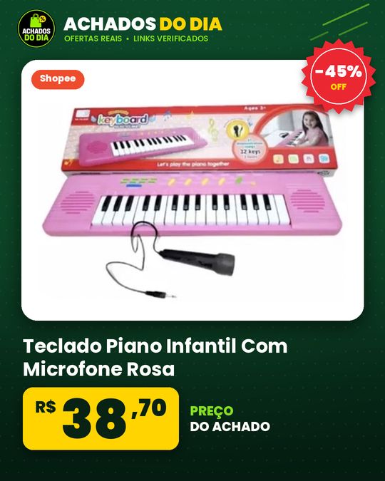 Teclado Piano Infantil Com Microfone Rosa