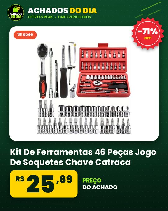 Kit De Ferramentas 46 Peças Jogo De Soquetes Chave Catraca Reversível Com Maleta Jogo De Ferramentas Completo