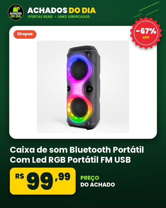 Caixa de som Bluetooth Portátil Com Led RGB Portátil FM USB TWS 30W Para Praia